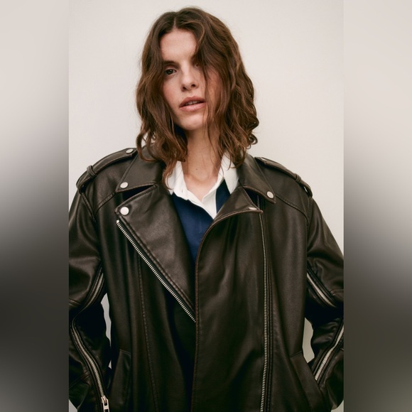 ZARA WASHED FAUX LEATHER OVERSIZED BIKER JACKET - Picture 6 of 14